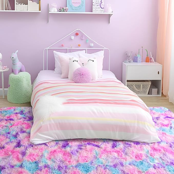 Tepook Pink Blue Purple Area Rug for Girls Room, Fluffy 6x9 Cute Soft Colorful Kids Rugs for Bedroom Dorm Classroom Nursery Playroom, Fuzzy Shaggy Rainbow Princess Carpet for Toddler Home Decor - Image 4