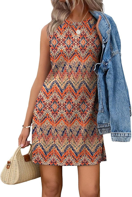 WIHOLL Casual Dresses for Women Crewneck Sleeveless Tank Dress Summer Spring Boho Vacation Clothes by WIHOLL