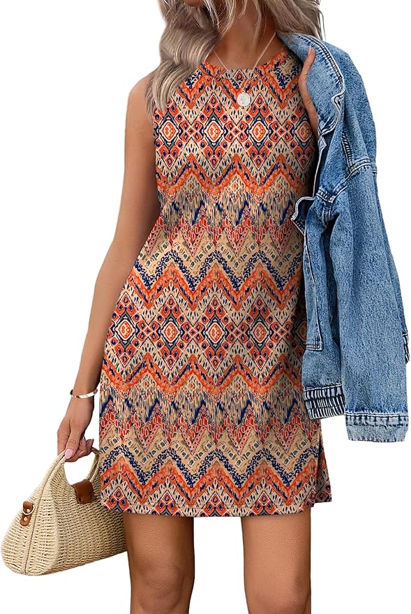 WIHOLL Casual Dresses for Women Crewneck Sleeveless Tank Dress Summer Spring Boho Vacation Clothes by WIHOLL