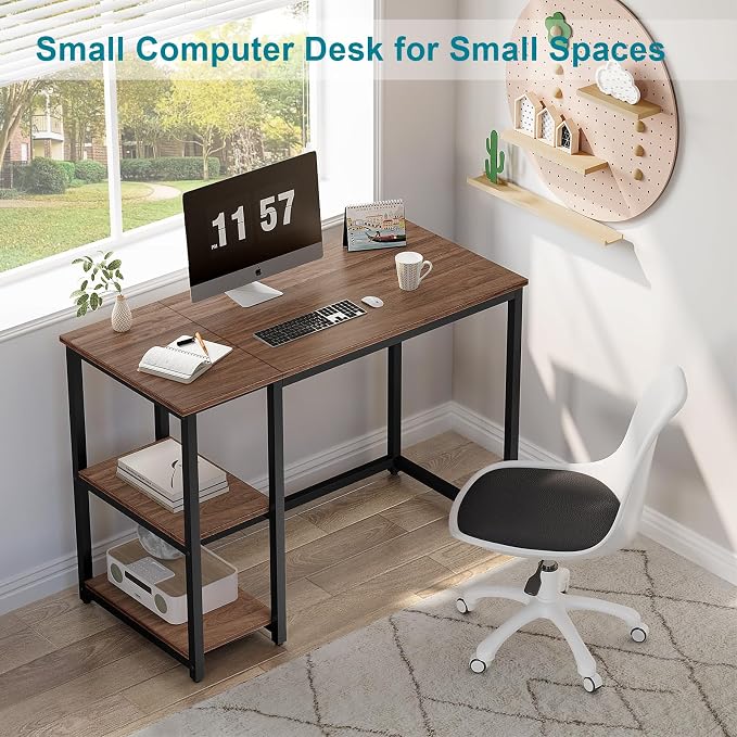 SINPAID 40" Vintage Desk with Shelves, Sturdy Dark Brown Desks with Storage, Rustic Desk Wooden - Image 4