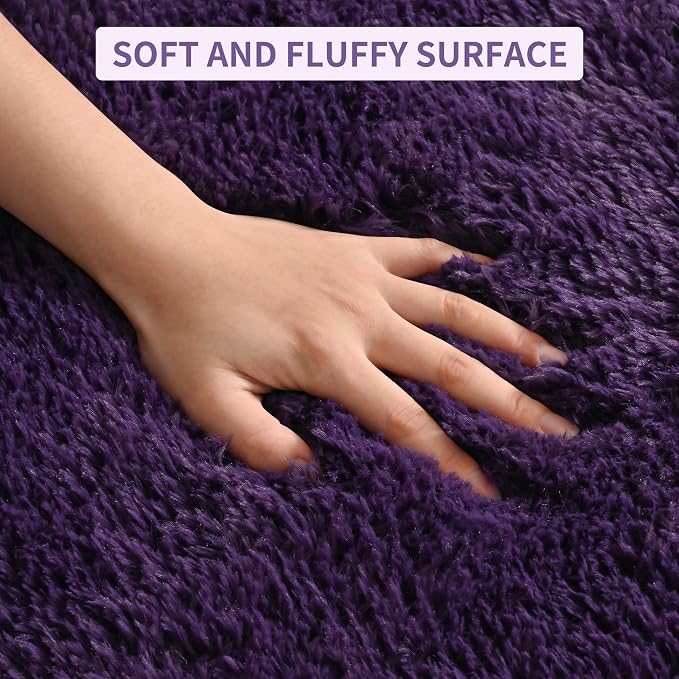 Tepook 5x8 Area Rugs for Living Room, Soft Fluffy Shag Purple Rug for Bedroom Nursery, Modern Shaggy Plush Upgraded Non-Slip Carpet for Girls Boys Kids Room Dorm Home Decor - Image 7
