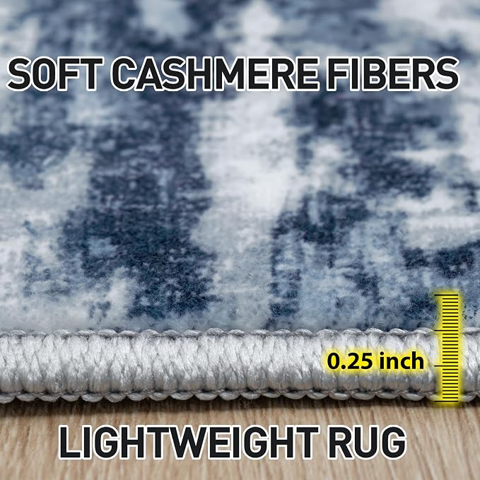 9x12 Area Rugs Washable Rug: Modern Abstract Living Room Rug Soft Anti-Skid Thin Carpet Indoor Floor Non-Shedding Carpets for Bedroom Dining Room Farmhouse Nursery Home Office Blue Grey - Image 6