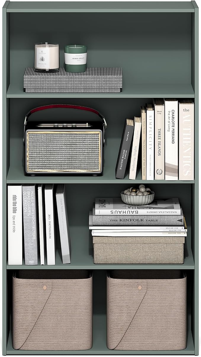 Furinno PASIR Book Shelf, 3-Tier Bookshelf, Storage Shelves Bookcase, 9.7 x 23.7 x 31.5, for Living Room, Bedroom, Home Office, Sage Green - Image 6