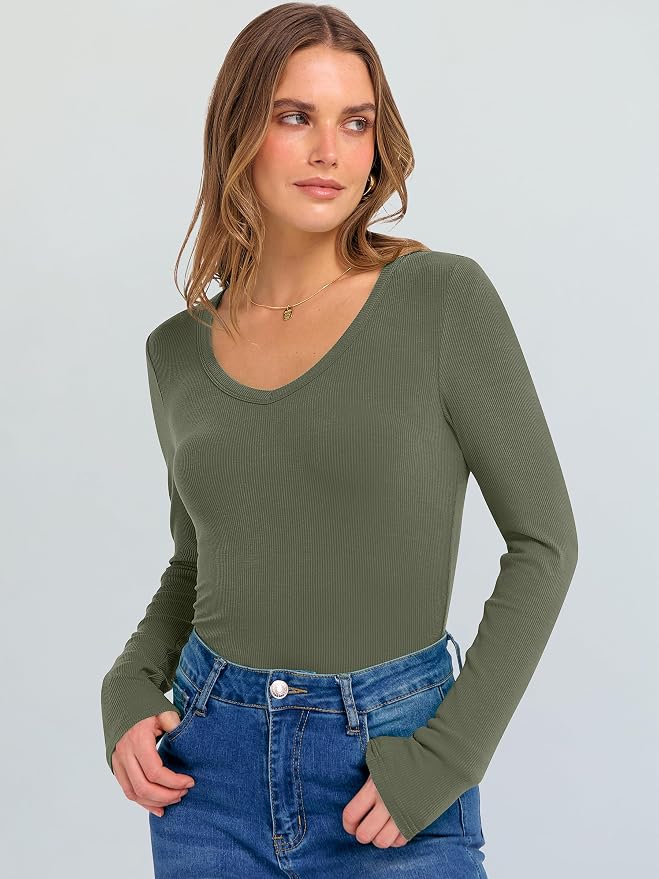 ANRABESS Long Sleeve V Neck Shirts for Women | Soft Comfy Ribbed Knit Fitted Tshirts, Casual Going Out Tops, 2026 Trendy Basic, Fall Winter Underscrub Layering Clothes - Image 4