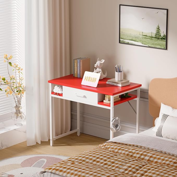 Pamray 32 Inch Small Computer Desk with Drawers for Bedroom Small Spaces | Compact, Sturdy, Easy Assembly, Mini, Suitable for Dorm and Apartment, Study and Writing - Image 2