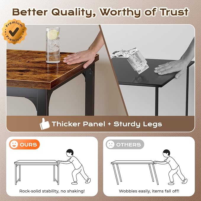 Huuger 63 x 31.5 inch Desk with Power Outlets & USB-C, 0.95 Inch Thicker Desktop, Robust Metal Tubes, Deep Computer Desk, Heavy Duty Office Desk, for Home Office, Rustic Brown - Image 3