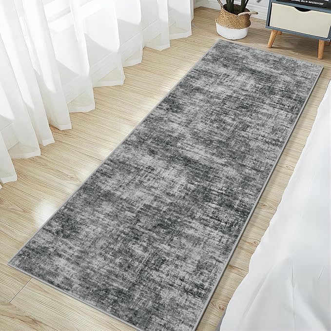 2'6''x8' Runner Rugs Washable Rug: Modern Abstract Living Room Rug Soft Anti-Skid Thin Carpet Indoor Floor Non-Shedding Carpets for Bedroom Dining Room Farmhouse Nursery Home Office - Black - Image 2