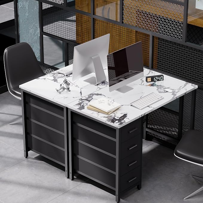 Pamray 32 Inch Computer Desk with 4 Drawers Small Office Desk for Home Bedroom Study Writing Simple Modern Computer Table Marble - Image 4