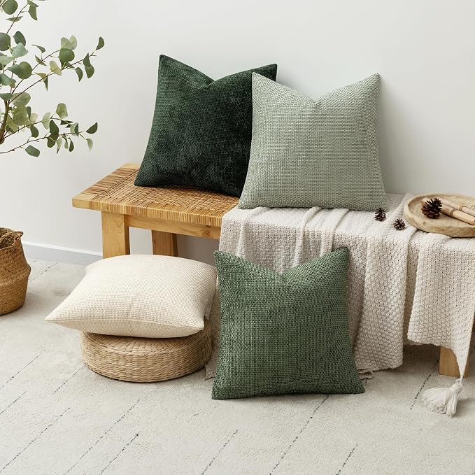 MIULEE Pack of 4 Couch Throw Pillow Covers 16x16 Inch Neutral Green Soft Decorative Chenille Pillow Covers Farmhouse Accent Cushion Covers for Boho Spring Home Decor Sofa Bedroom Living Room - Image 4