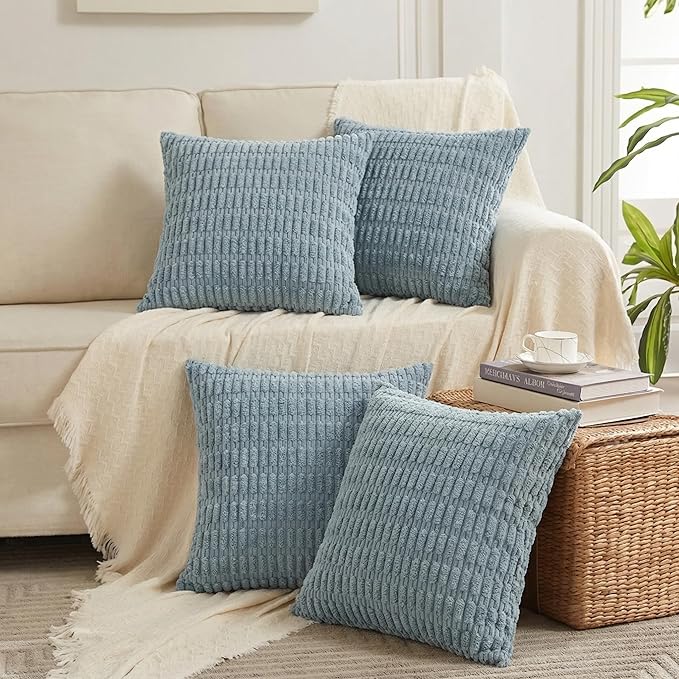 Fancy Homi 4 Packs Decorative Throw Pillow Covers for Living Room Couch Bed, Modern Farmhouse Boho Home Décor Accent Cushion Case, 20" x 20", Light Blue - Image 5