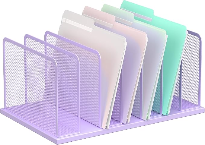 Kuntine.B 7-Section Upright Desk File Organizer Purple 1 Pack | Vertical, Mesh, Metal, Assembly, Stability, Sturdiness, Organization, Standing by KuntineB