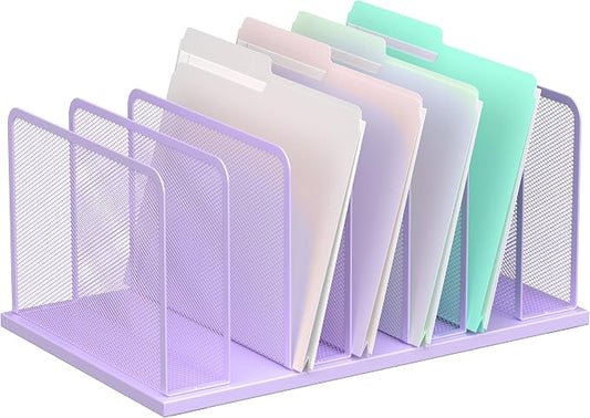 Kuntine.B 7-Section Upright Desk File Organizer Purple 1 Pack | Vertical, Mesh, Metal, Assembly, Stability, Sturdiness, Organization, Standing by KuntineB