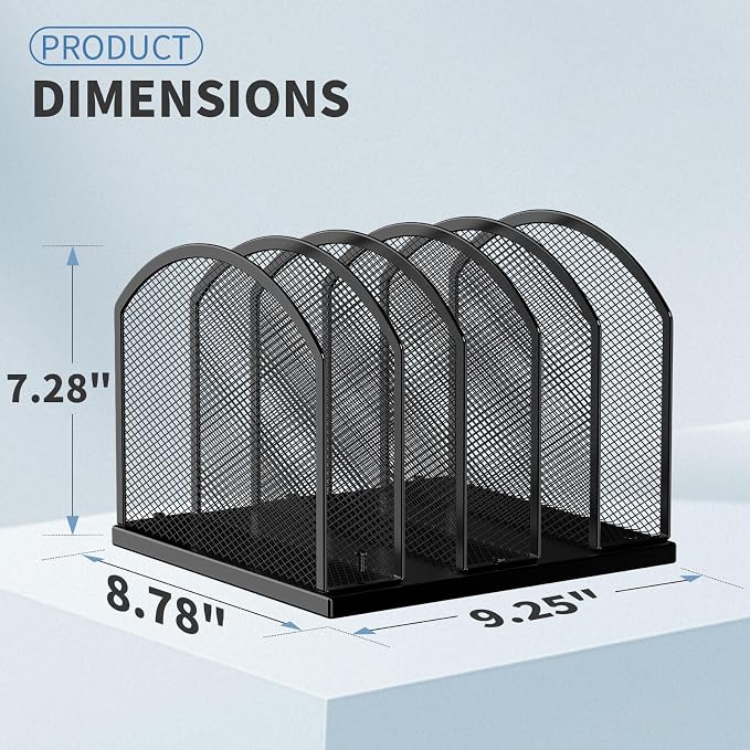 2 Pack Gawerk 5-Section Vertical Desktop Organizer, 5-Section Mesh File Folder Stand Sorter for Office Home Classroom Organization, Black - Image 2