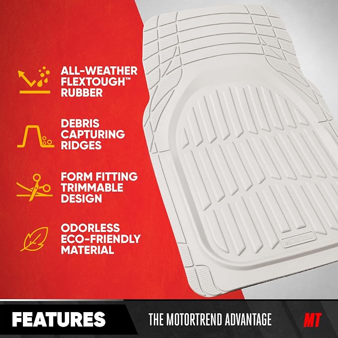 Motor Trend FlexTough LITE Rubber Car Mats Full Set - All Weather White Floor Mats for Trucks, Cars & SUVs - Automotive White Car Floor Mats for Cars Interior Accessories Universal Trim-to-Fit - Image 2