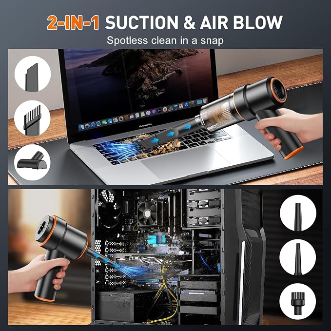KMM Handheld Car Vacuum Cleaner, 11000PA Vacuum Cleaner & Air Duster, 120W High Power Vacuum Portable Cordless, Hand Held Vacuum Rechargeable with Multi-Nozzles & LED Light for Home, Car, Office - Image 3
