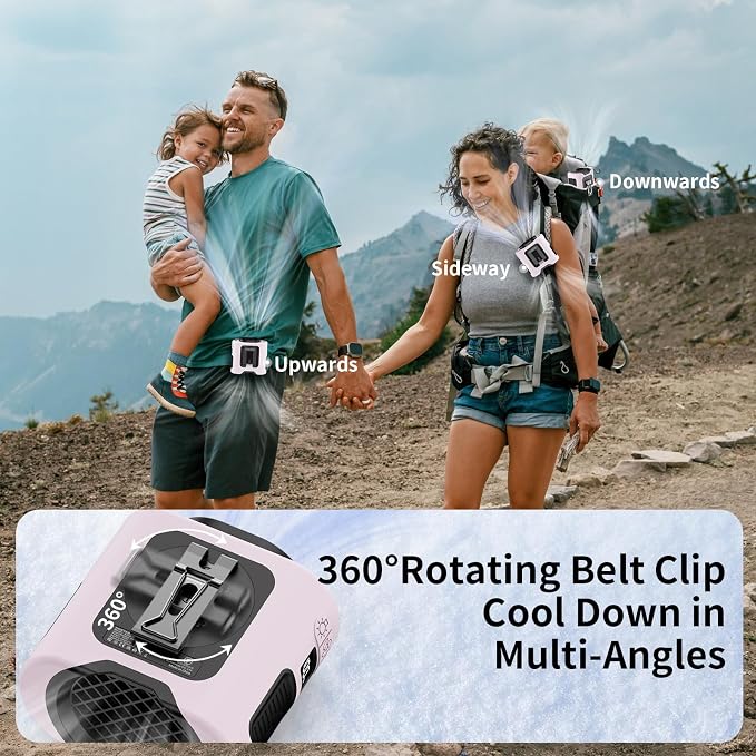 Socool 14500mAh Portable Waist Fan Clip on Belt 360 Rotation Wearable Rechargeable Personal Shirt Fan, 67H Cooling 5-Speed Battery Operated with Light, Neck Fan Hands-Free for Outdoor Jobsite Camping - Image 5