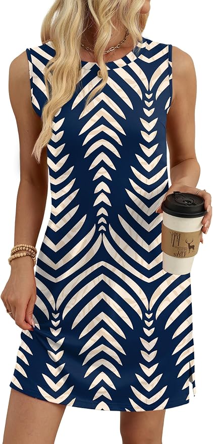 WIHOLL Casual Dresses for Women Crewneck Sleeveless Tank Dress Summer Spring Boho Vacation Clothes - Image 4