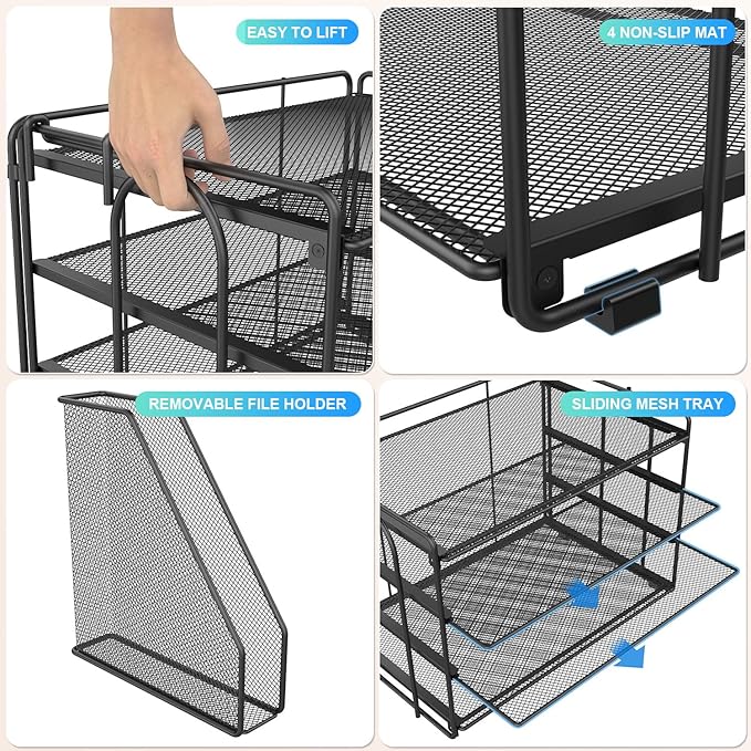 gianotter 4-Tier Paper Organizer With Magazine Holder | Desk Organizers and Accessories, File Organizer for Office Supplies Storag (Black, 4-Tier) - Image 7