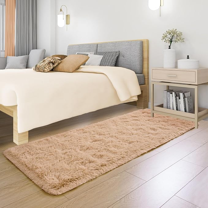 Tepook Soft Runner Rugs for Bedroom Living Room, Fluffy Plush Rug 2x6 for Kids Girls Room, Shag Furry Area Rug Non Slip Carpet for Nursery Children Dorm Home Decor, Beige - Image 3