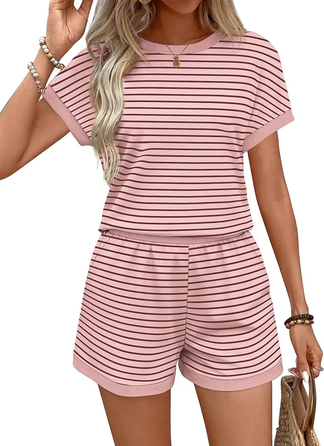 WIHOLL Two Piece Sets for Women Summer Lounge Short Sets Cap Sleeve Crew Neck Sweatsuit with Pocket XS-2XL - Image 3