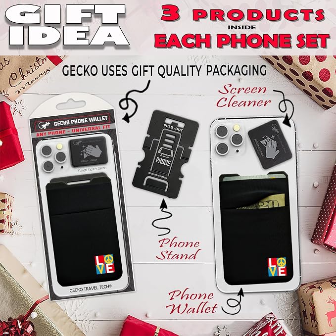 Gecko Travel Tech Double Pocket - Adhesive Card Holder - Cell Phone Pouch - Stick on Spandex Pocket - Carry Credit Cards and Cash (2 PACK - ENLIGHTENED - COMBO) - Image 3