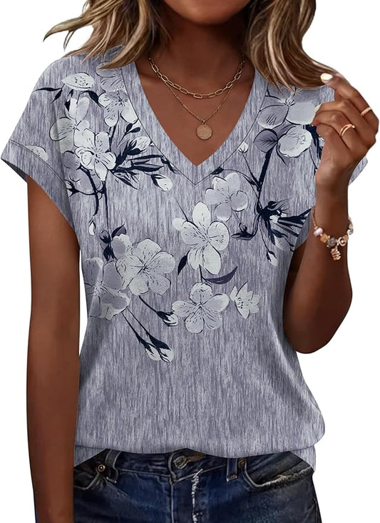 Rapbin Womens Summer Tops Women Blouses Dressy Casual V Neck T Shirts Short Sleeve Spring Tops for Women by RAPBIN