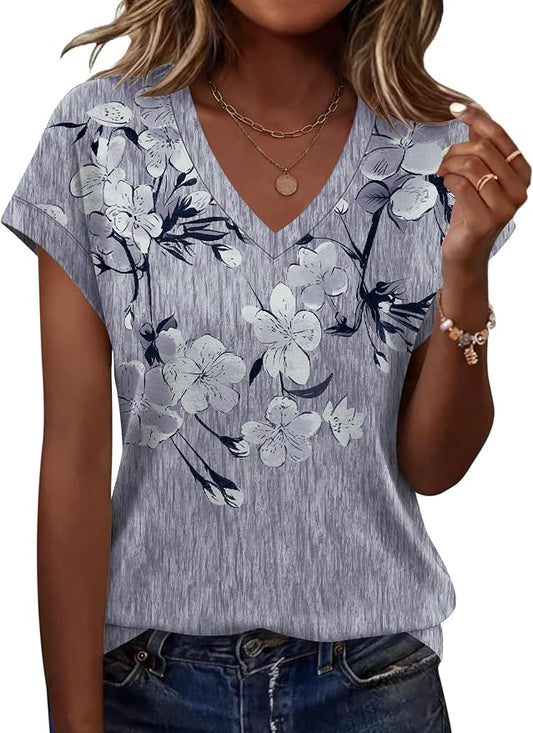 Rapbin Womens Summer Tops Women Blouses Dressy Casual V Neck T Shirts Short Sleeve Spring Tops for Women by RAPBIN