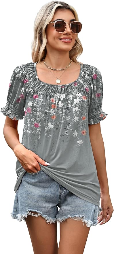 WIHOLL Womens Short Sleeve Square Neck Summer Tops Dressy Casual Blouses Trendy Clothes 2026 - Image 5