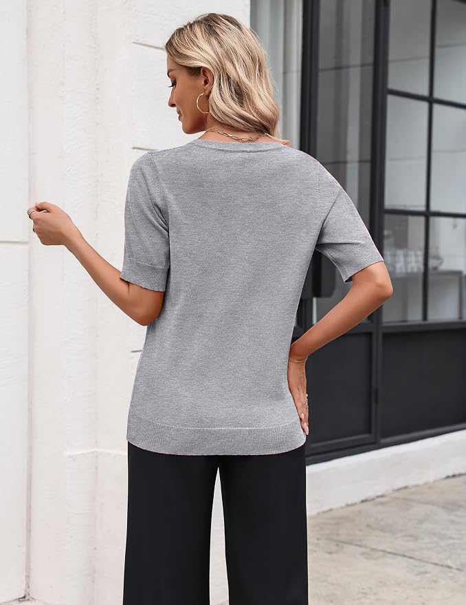 Zeagoo Women's Short Sleeve Sweater 2026 Spring Summer Tops Lightweight Casual V Neck Sweaters Dressy Work Blouses Clothes - Image 3