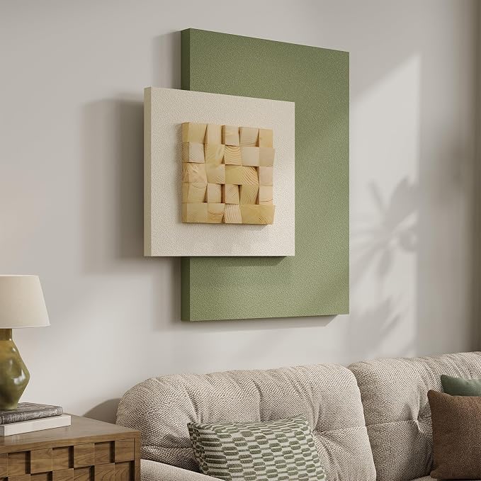 Cuspin Large 3D Wood Green Wall Art for Living Room, Modern Minimalist Sage Green Textured Wall Decor, Abstract Geometric Natural Wooden Block Artwork for Bedroom Dining Room Hallway Home Office - Image 4