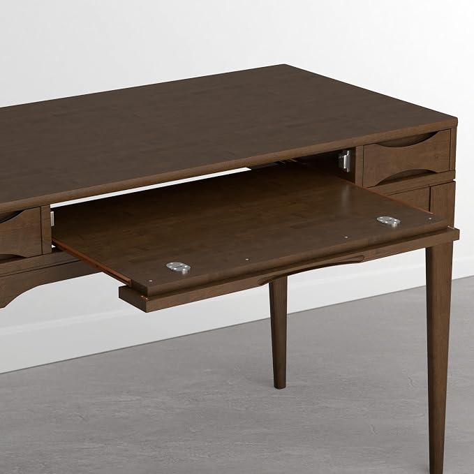 SIMPLIHOME Harper Small Desk - 48 Inch Wide Solid Wood Writing Desk in Dark Brown Chestnut, Mid-Century Modern Home Office Computer Table for Study with 2 Drawers and Flip-Down Keyboard Tray - Image 5
