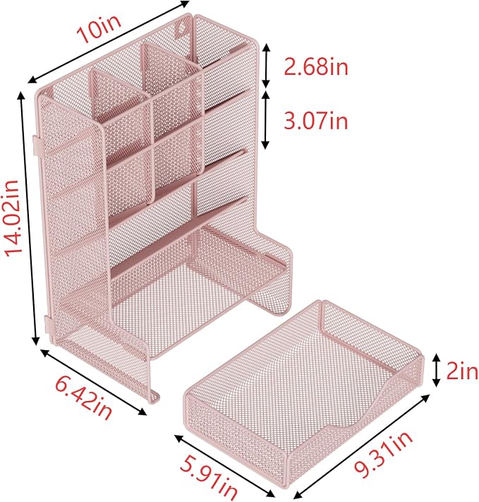 BOHDK Pen Organizer for Desk, Multi-Functional Desk Organizer, Wall Mount Pen Holder with Drawer for School, Office, Home, Art Supplies, Pink - Image 3