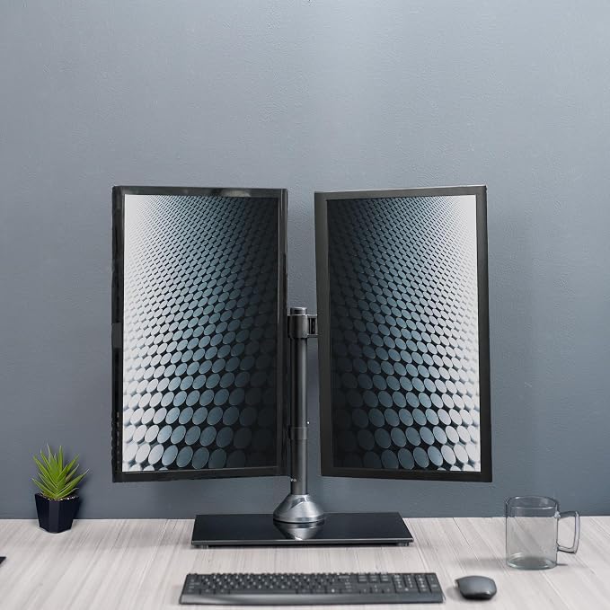 VIVO Freestanding Dual Monitor Stand with Sleek Glass Base and Adjustable Arms, Mounts 2 Screens up to 32 inch and 22 lbs Each, Black, STAND-V002FG | Articulating, Freestanding Adjustable Monitor Arm, Black with Glass Base, Computer Stand for 2 Monitor... - Image 9