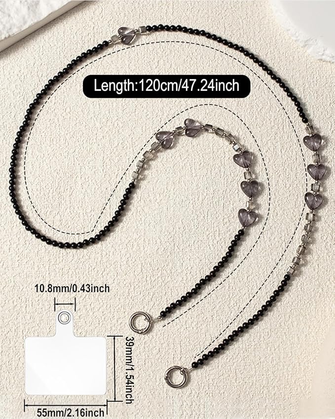 Phone Chain Crossbody Pearl Strap,Pearl Beaded Chain Shoulder Crossbody Lanyard with Phone Tether Patches Compatible with Most Phones Bag Purse - Image 3