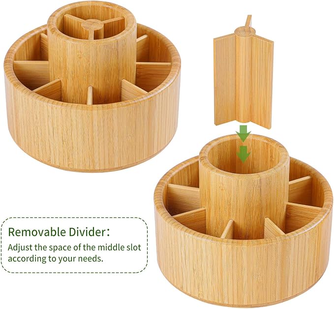 Utoplike Bamboo Rotating Art Supply Desk Organizer, Pencil Holder Desktop | Desktop Storage Caddy for Pen, Colored Pencil, Crayon, Paint Brushes, Art Studio & Office - Image 5