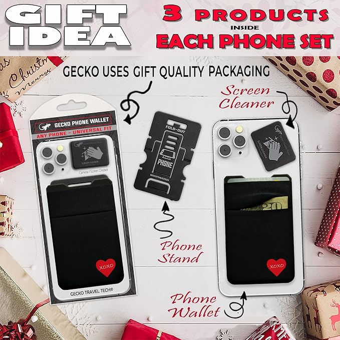 Gecko Travel Tech Double Pocket - Adhesive Card Holder - Cell Phone Pouch - Stick on Spandex Pocket - Carry Credit Cards and Cash (HEART) - Image 8