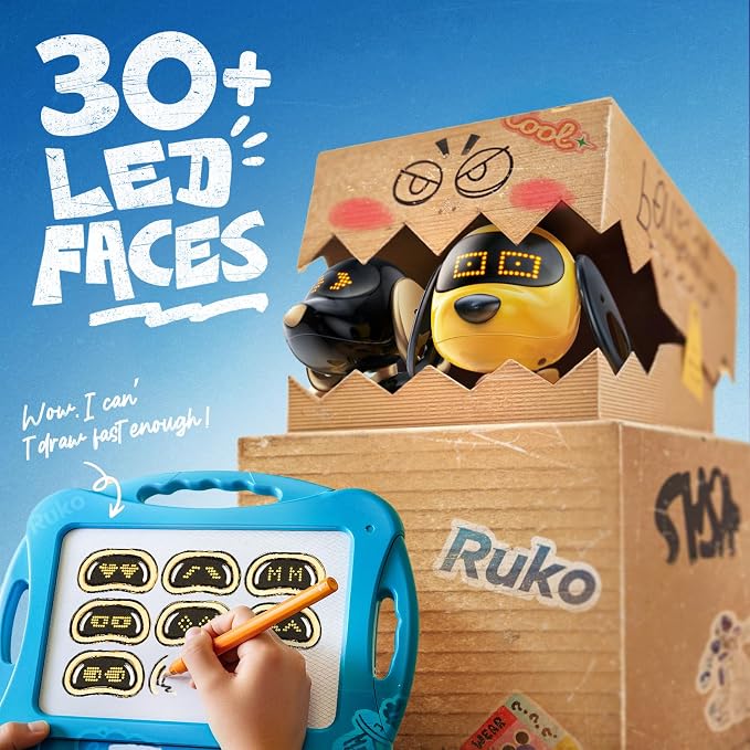 Ruko 18011 Smart Robot Dog Toy with Gesture & Remote Control, Yellow | Durable Interactive Touch Sensor Puppy with LED Expressions, Perfect for Home Play, Ideal Birthday Gift for Kids Ages 3-8 - Image 3
