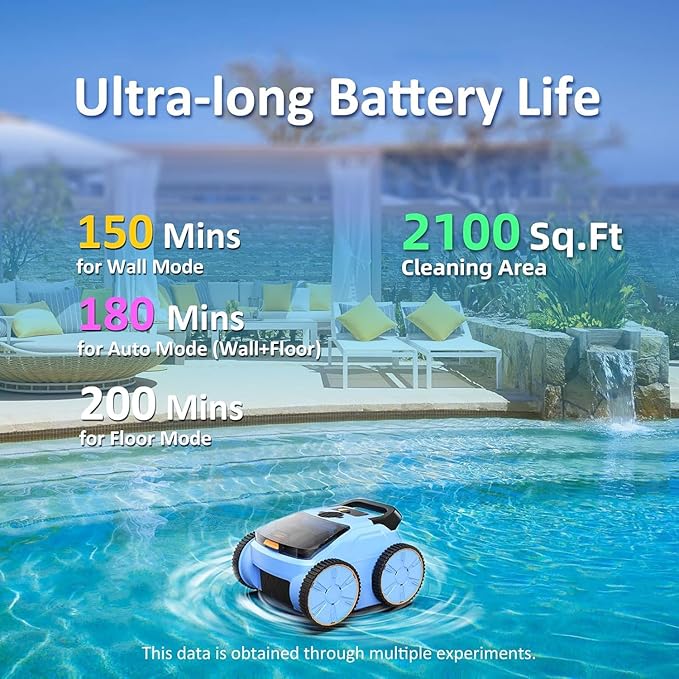 Cordless Robotic Pool Cleaner, 180 Mins Runtime Self-Parking Pool Vacuum for Above Ground Pools, Wall Climbing Automatic Pool Robot - NOT Suitable for Pools with Sharp Steps/Raised Drains - Image 6