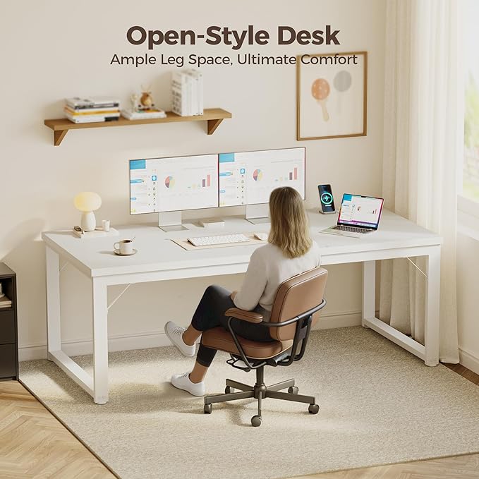 Mericonia 48 Inch Computer Desk with Power Outlets, 1.2" Thick Office Table | Modern Simple Style, Heavy Duty Industrial Frame, Small Study & Writing Table for Home Bedroom Work, White - Image 7