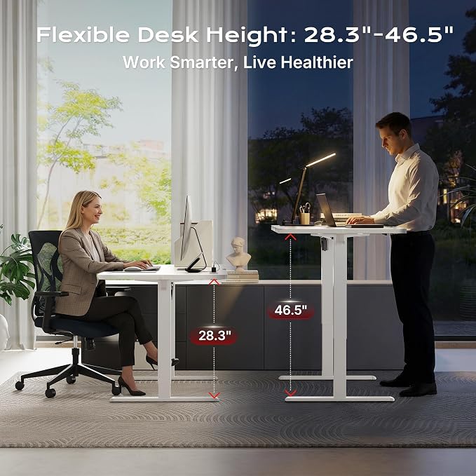 Huuger 71 X 30 Inch Electric Standing Desk with Power Outlets and USB-C Port, Height Adjustable Desk, Sit Stand Desk for Home Office, Computer & Gaming Desk with 4 Presets, Stable Steel Frame, White - Image 3
