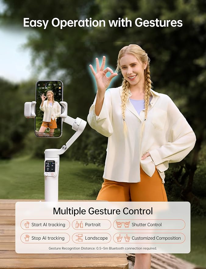 Hohem iSteady V3 Ultra Gimbal Stabilizer for Smartphone, AI Tracking Phone Gimbal, 1.22" Touchscreen Detachable Remote Control, Built-in Extension Rod & Tripod, 360° Infinite Pan, Vlog Filming, White - Image 8
