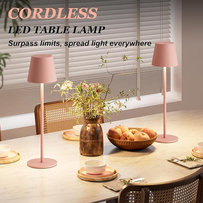 Kakanuo Cordless Table Lamp Rechargeable Pink - KK 2 Pack 5000mAH Battery Operated Lamp for Counter, 3 Color Stepless Dimming Wireless Lamp for Dining Kitchen, Outdoor Patio, Touch Control - Image 4