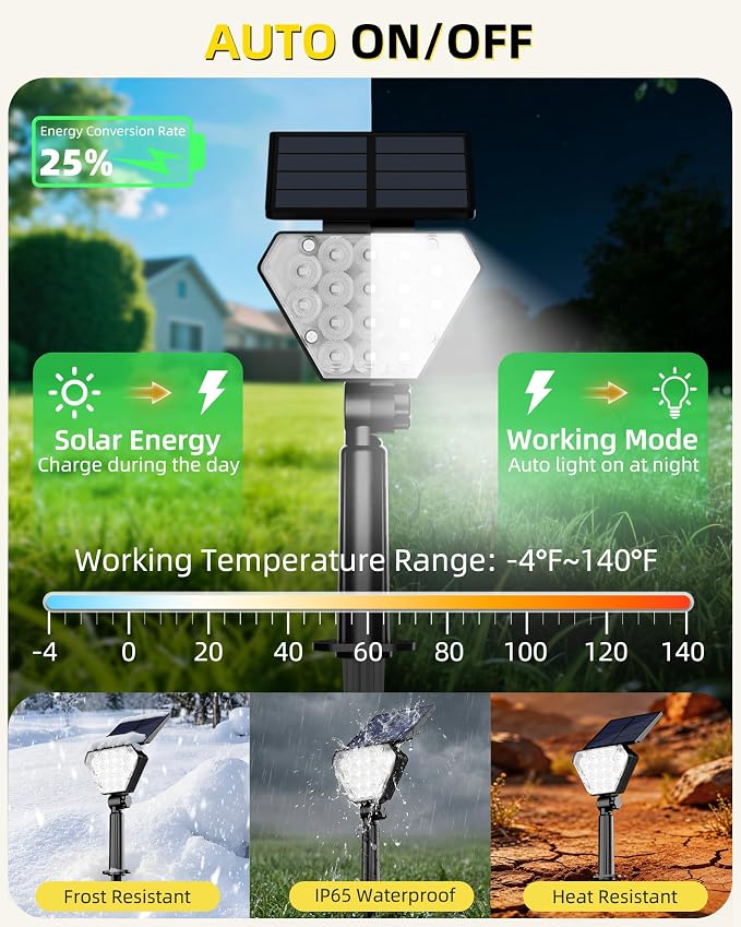 T-SUN Solar Lights Outdoor Waterproof IP65, 6 Pack LED Solar Spot Lights Color Changing IP65 Waterproof Smart Auto On/Off for Outside Landscape Garden Yard Lawn Pathway Patio Driveway - Image 4