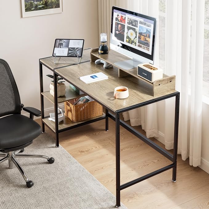 MINOSYS 47-inch Computer Desk with Storage Shelf - Gray Ideal Gaming Desk for Bedrooms, Small Spaces, and Home Offices Modern Writing Desk for PCs. - Image 4
