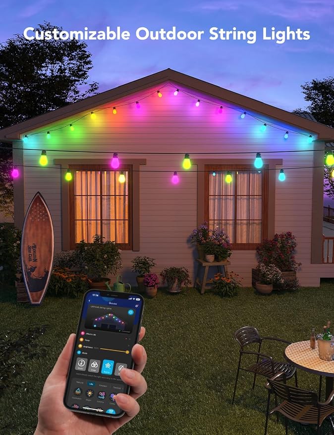 Govee Smart Outdoor String Lights H7029, 24ft RGBIC, IP65, 47 Scene Modes | 8 Dimmable LED Bulbs Outdoor Lights with Color Changing Warm White Lights for Patio, Backyard, App Control, Bluetooth - Image 7