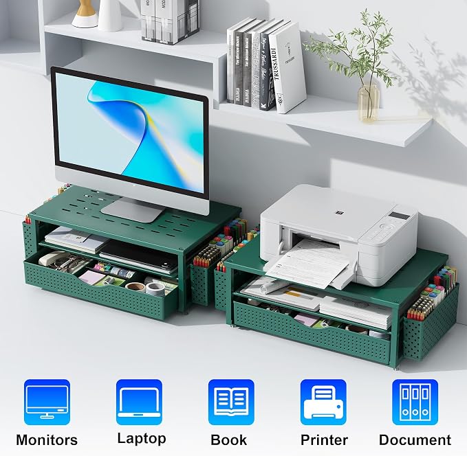 gianotter Desk Organizers and Accessories, Monitor Stand with Drawer and 2 Pen Holder, Desktop Organizer Suitable for Offices and Dormitories (Green) - Image 7