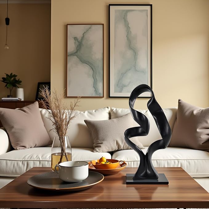 15" Modern Abstract Ribbon Decorative Sculpture, Knot Sculptures,Home Decor,Coffee Table Statues,Dining Living Room Desk Decor（Black） - Image 2
