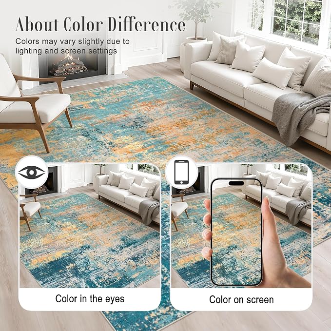 6x9 Area Rug Living Room Rug: Washable Modern Abstract Soft Thin Rug Indoor Floor No Slip Carpet for Bedroom Dining Room Farmhouse Nursery Home Office - Rosy Haze - Image 6