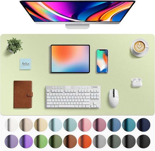 Aothia Faux Leather Desk Mat - Large Mouse Pad, Non-Slip PU Leather Blotter, Waterproof Writing Surface for Office and Home (Grass Green, 40" x 24") by AothiaSimpleNaturalUnique