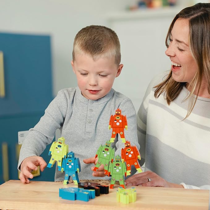 Schylling Stacking Robots - Colorful Wooden Stacking Toy for Kids - 9 pcs. Fun Puzzle for Balancing and Imaginative Play - Ages 3 and Up - Image 6